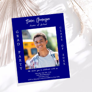 Papier Bleu bleu blanc de la fête de graduation invitatio