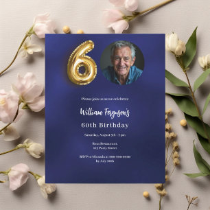 Papier Bleu bleu marine en or 60e anniversaire invitation