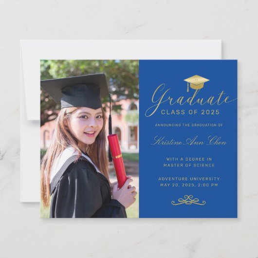 Papier Bleu Budget Gold Formal Script Photo Graduation (Devant)