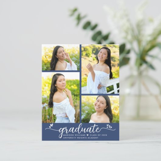 Papier Bleu Budget Graduation 4 Script photo Invitation (Debout devant)