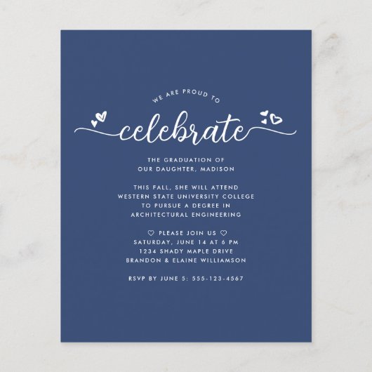 Papier Bleu Budget Graduation 4 Script photo Invitation (Dos)