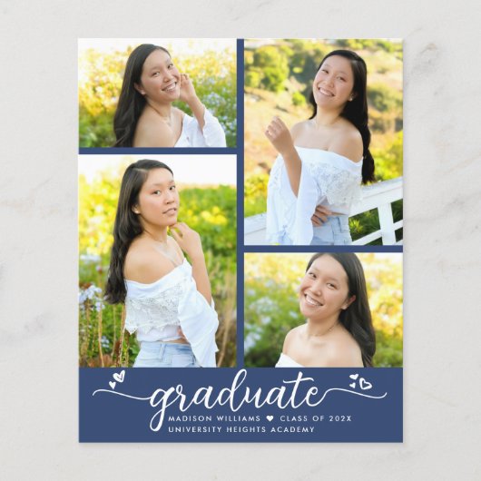 Papier Bleu Budget Graduation 4 Script photo Invitation (Devant)