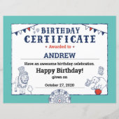 Papier Bleu Carnaval Circus Baby Birthday Certificate (Devant)