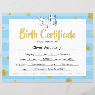 Papier Bleu certificat de naissance bébé certificat de ja