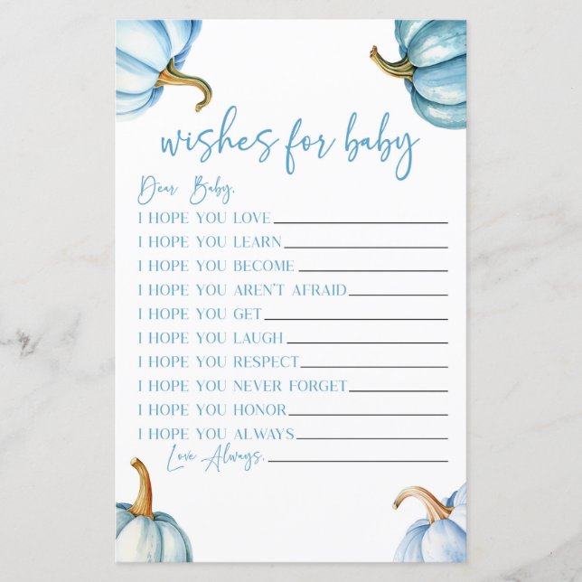 Papier Bleu Citrouille Chute des voeux pour Baby shower j (Devant)