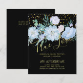 Papier Bleu clair Floral Noir Moderne Budget Mariage (Devant / Derrière)
