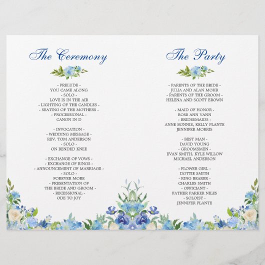 Papier Bleu clair Hydrangée Verdure Mariage plié (Dos)