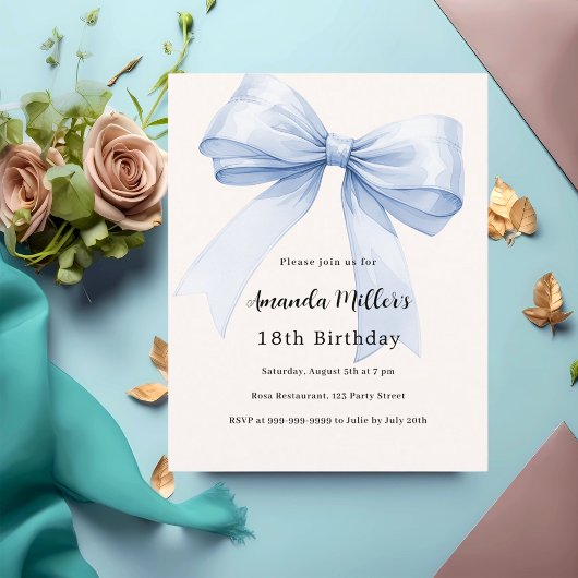 Papier Bleu crème beige invitation anniversaire