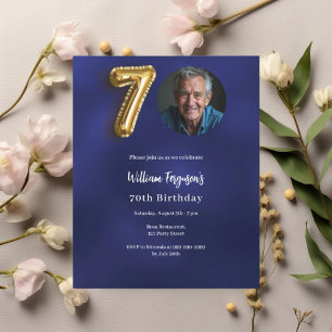 Papier Bleu de la marine en or 70e anniversaire invitatio