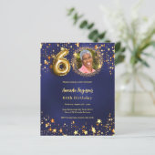 Papier Bleu de la marine étoile d'or photo invitation 60e (Debout devant)