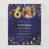 Papier Bleu de la marine étoile d'or photo invitation 60e (Devant)