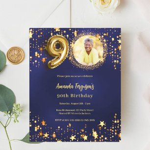 Papier Bleu de la marine étoile d'or photo invitation 90e