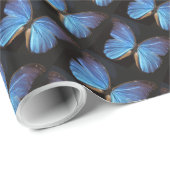 Papier bleu d'emballage cadeau de papillon (Coin rond)