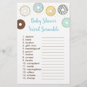 Papier Bleu Donut Baby shower Word Scramble Jeu