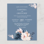 Papier Bleu Dusty Budget, Mariage floral rose pâle (Devant)