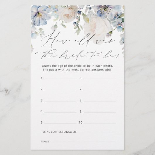 Papier Bleu Dusty moderne Quel âge a été la mariée à être (Devant)