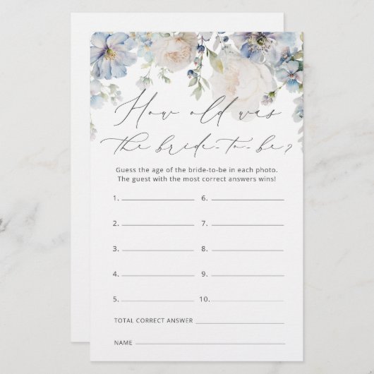 Papier Bleu Dusty moderne Quel âge a été la mariée à être (Devant / Derrière)