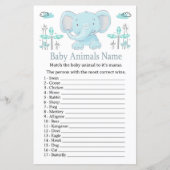 Papier Bleu éléphant Bébé Animaux Nom Jeu (Devant)