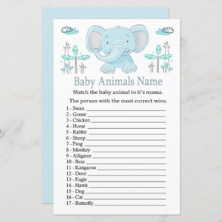 Papier Bleu éléphant Bébé Animaux Nom Jeu
