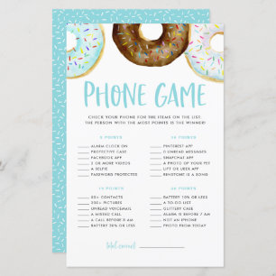 Papier Bleu et chocolat Donuts Baby shower Téléphone Jeu