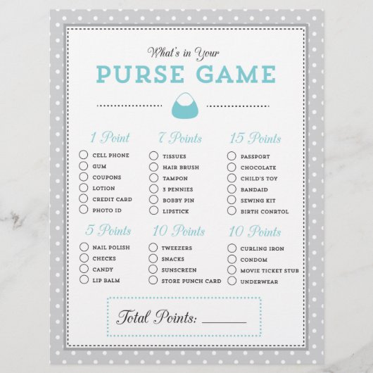 Papier Bleu et gris Qu'est-ce que votre sac à main? Jeu (Devant)