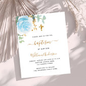 Papier Bleu fleuri garçon cross budget baptême invitation