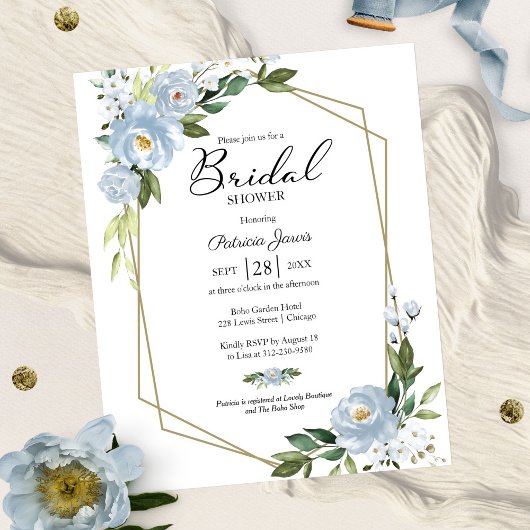Papier Bleu Floral Budget Douche nuptiale Invitation