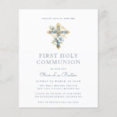 Papier Bleu Floral Première Communion Budget Invitation (Devant)