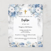 Papier Bleu flores marbre arche baptême invitation (Devant)