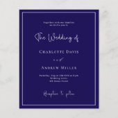 Papier Bleu foncé blanc classique faire-part de mariage (Devant)