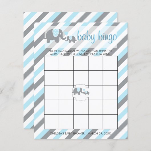 Papier Bleu & Gris Gris Bébé Eléphant | Bingo (Devant / Derrière)