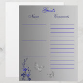 Papier bleu gris papillon Floral Livre d'or (Devant / Derrière)