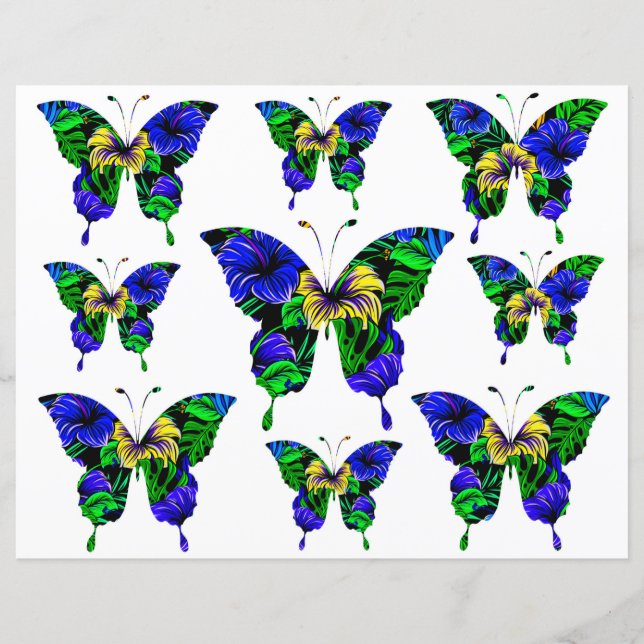 Papier Bleu jaune bleu bleu vert Motif papillon (Devant)