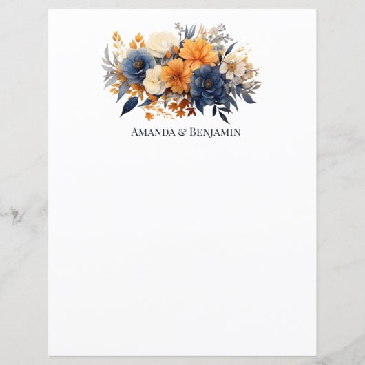 Papier Bleu marine, orange brûlé et Mariage de fleurs de  (Devant)