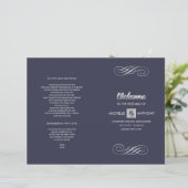Papier Bleu Marine | Silver Elegant Folded Wedding Progra (Debout devant)