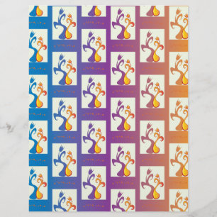 Papier Bleu moderne, violet, orange Tulip Couple Floral
