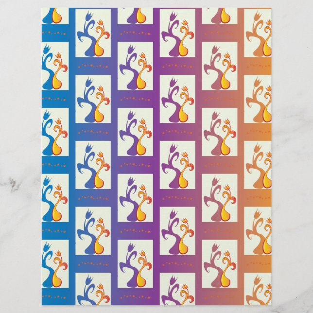 Papier Bleu moderne, violet, orange Tulip Couple Floral (Devant)