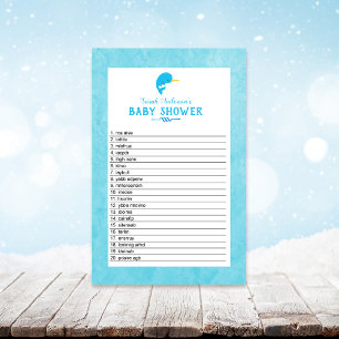 Papier Bleu Narwhal Baby shower Mot Scramble Jeu