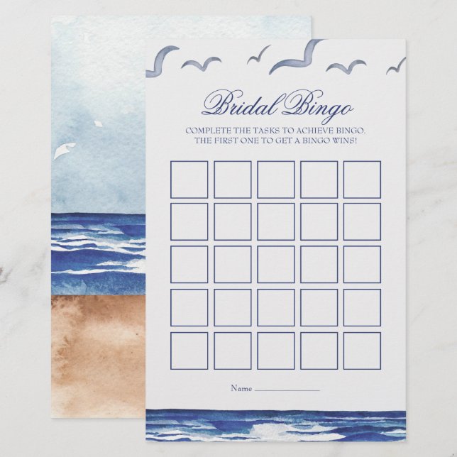 Papier Bleu Nautique Côtier Mer Bridal Bingo (Devant / Derrière)