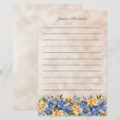 Papier Bleu Orange Tiger Lily Floral Nom de la ligne (Devant / Derrière)