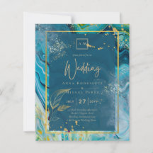 Bleu Paon Or ENCRE Mariage Abstrait