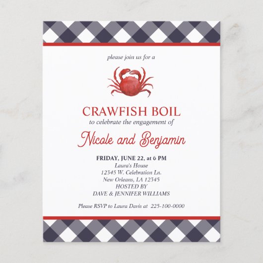 Papier Bleu Plaid Crawfish Boire de fruits de mer (Devant)