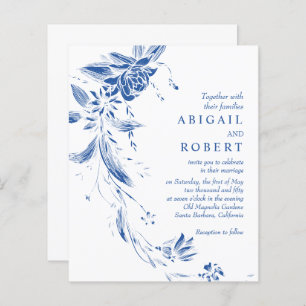 Papier Bleu QR code floral BUDGET faire-part de mariage