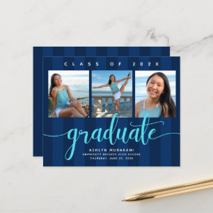 Papier Bleu rayures budget graduation 3 invitation photo