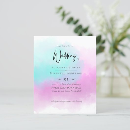 Papier Bleu rose simple Bleu Fade Bleu Moderne Mariage Bu (Debout devant)