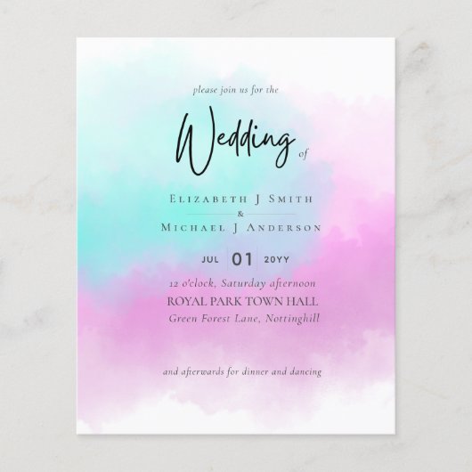 Papier Bleu rose simple Bleu Fade Bleu Moderne Mariage Bu (Devant)