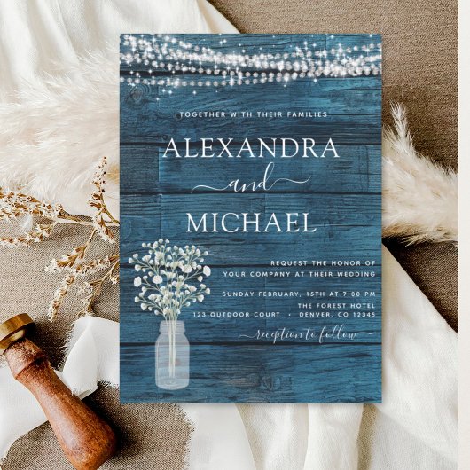 Papier Bleu Rustique Ferme Bébé's Breath Jar Mariage