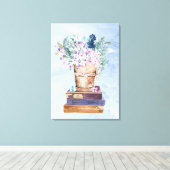 Papier bleu violet Livres et Fleurs Toile Mur Art (Insitu (Plancher de Bois))