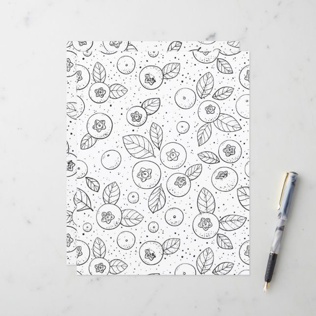 Papier Bleuets en noir et blanc (Devant/Arrière en situation)