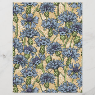 Papier Bleus bleuets, fleurs sauvages sur fond jaune miel